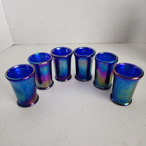 Vintage Gibson Carnival Glass Pitcher Glass Set Miniature Blue Irridecent 1996 - Picture 6 of 12